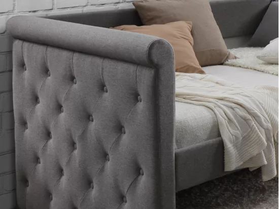 Lit banquette gigogne LOUISE - 2x90x190cm - Tissu gris + matelas