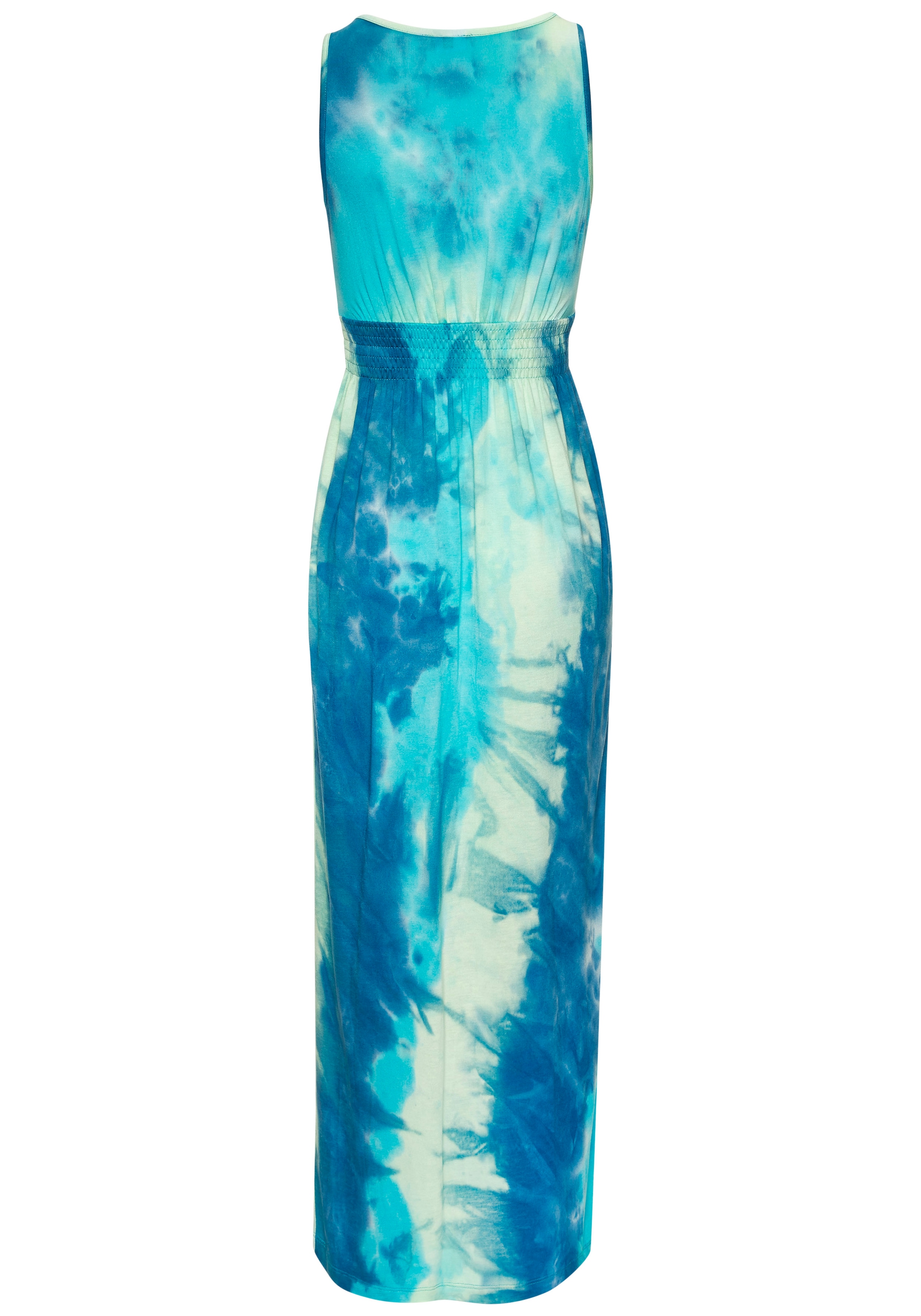 LASCANA Maxikleid mit Batikdruck und verstellbarem Ausschitt, Sommerkleid, Strandkleid