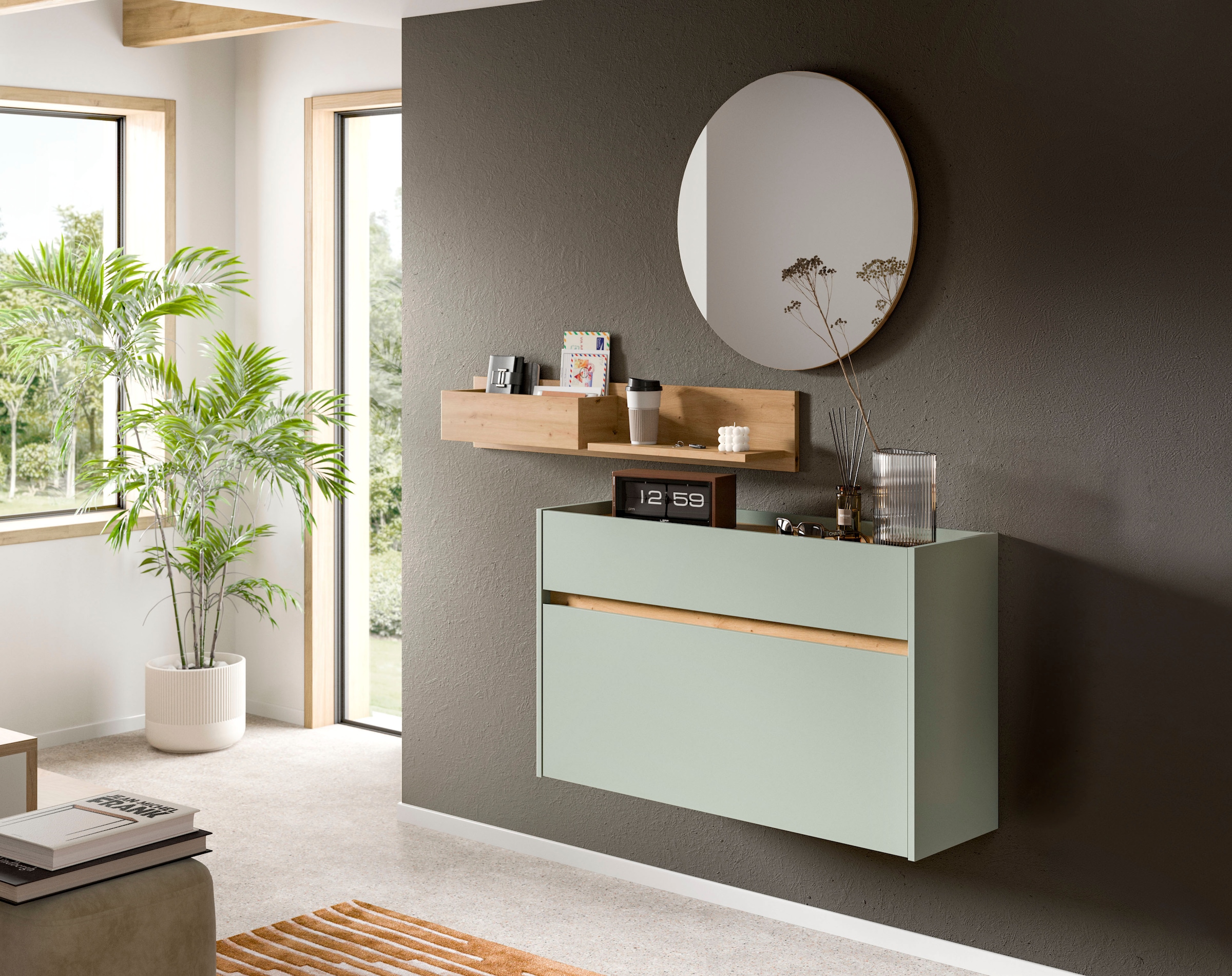 INOSIGN Schuhschrank »EVRID, Breite 110cm, hängend, 1 Schubkasten, 1 Schuhwalze« individuell mit anderen Artikel der Serie EVRID erweiterbar, 1 Stk. tlg. Schuhkommode, Kommode, Sideboard, Garderobenschrank, Flurkommode