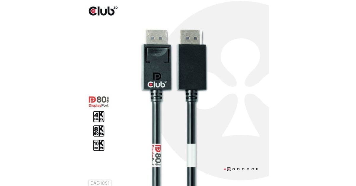 Club 3DDisplayPort 2.1 Bi-Directional VESA DP80 Certified Kabel 4K 240 Hz  (Zwart, 1,2 meter)