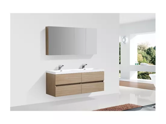 Meuble salle de bain design double vasque SIENA largeur 144 cm chêne clair texturé