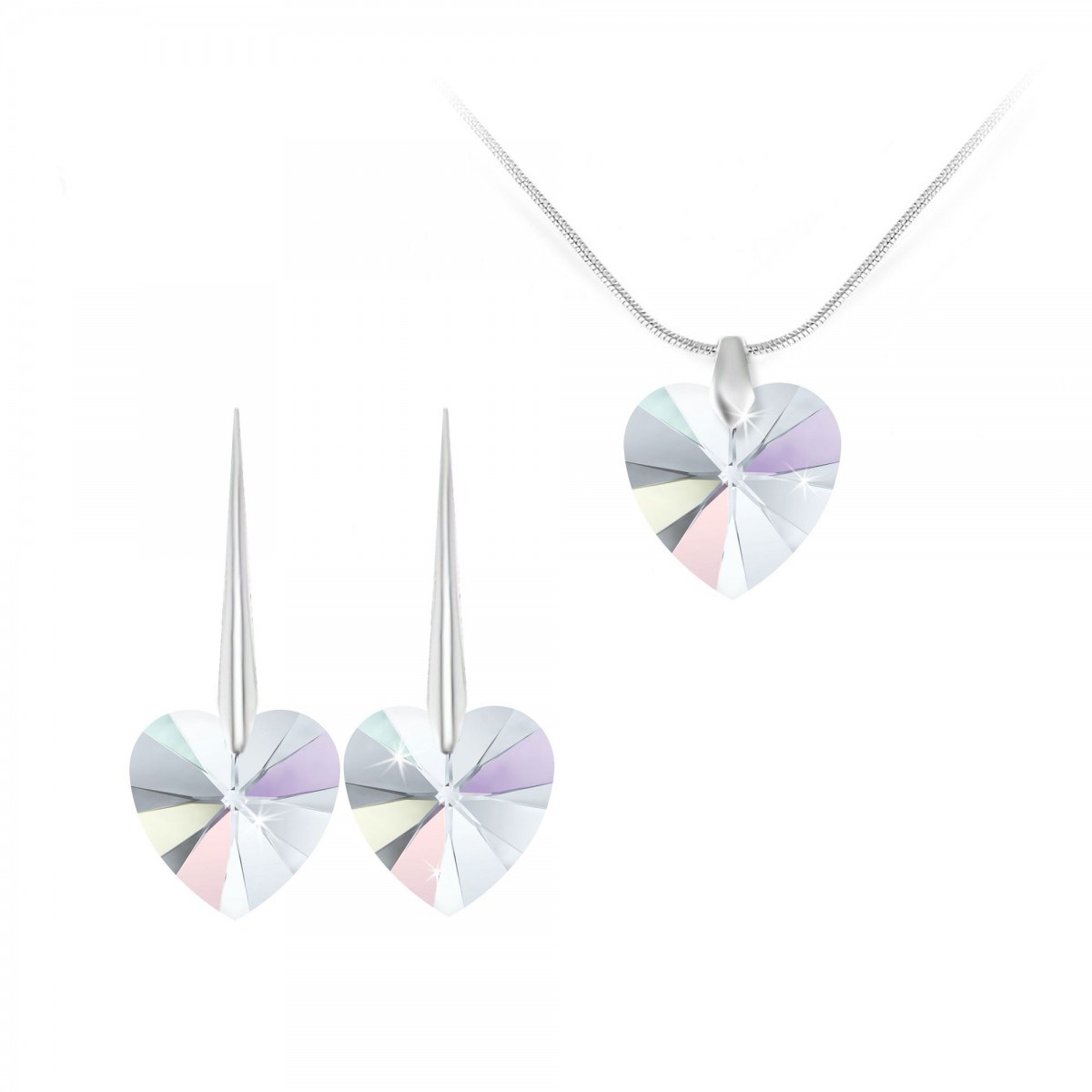 Parure collier et boucles d'oreilles coeurs SC Crystal orneés de Cristaux scintillants