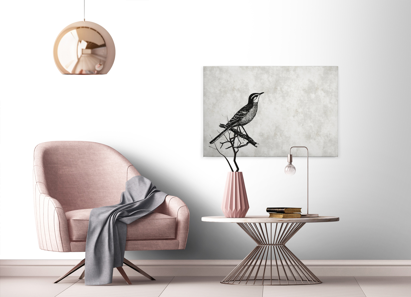 Leinwandbild VOGEL 1 - grau-schwarz - 90x60 cm