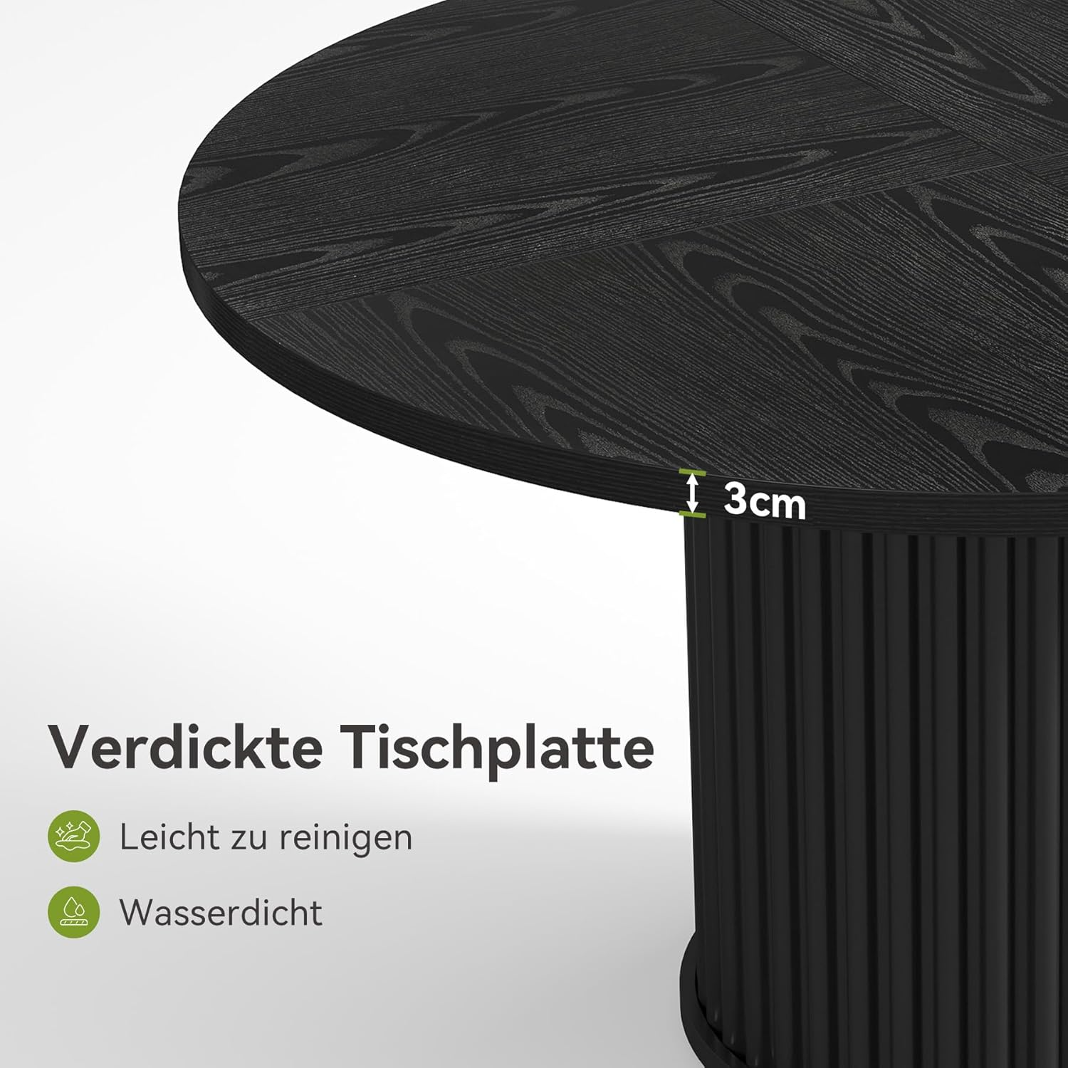 LITTLE TREE Runder Esstisch 120 cm für 4-6 Personen, großer schwarzer Esstisch, Landhaus-Esstisch mit robustem gerilltem Säulenfuß, runder Holz-Küchentisch für Esszimmer und Wohnzimmer HB9971971