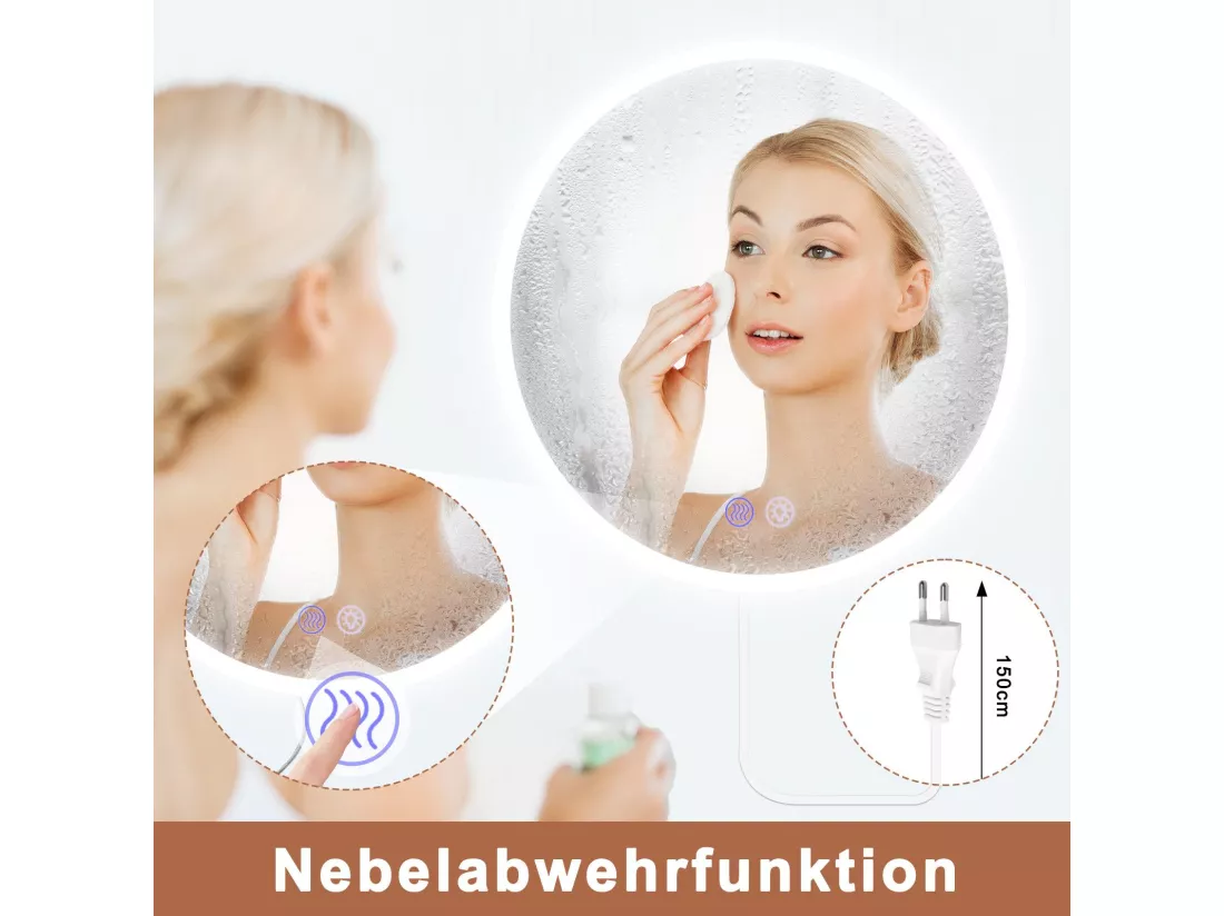 NETTLIFE Miroir avec éclairage rond Miroir mural LED IP44 rond 70cm avec fonction miroir tactile éclairé avec lumière dimmable