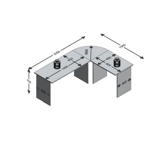 FMD Eckschreibtisch »Tiell« Winkel Schreibtisch, Bürotisch, beidseitig montierbar, 205/155 cm