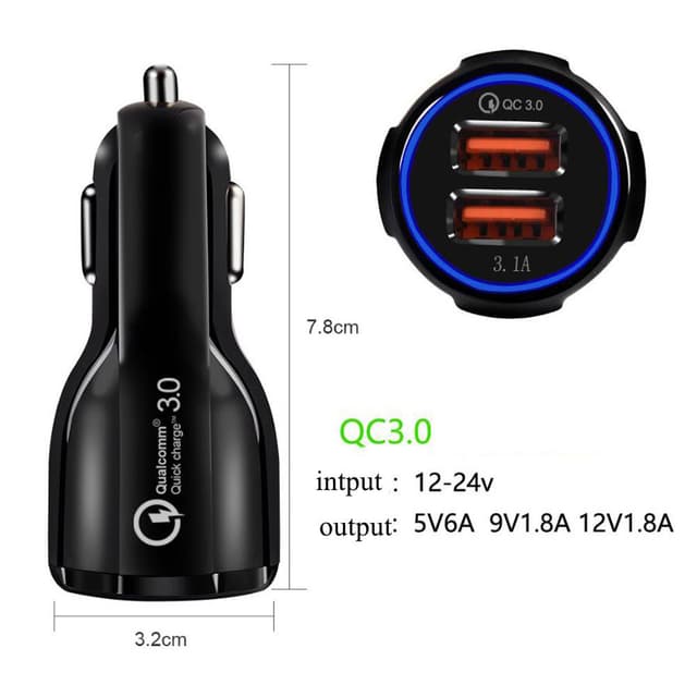 Biloplader med 2 porte og dobbelt USB-opladningsadapter