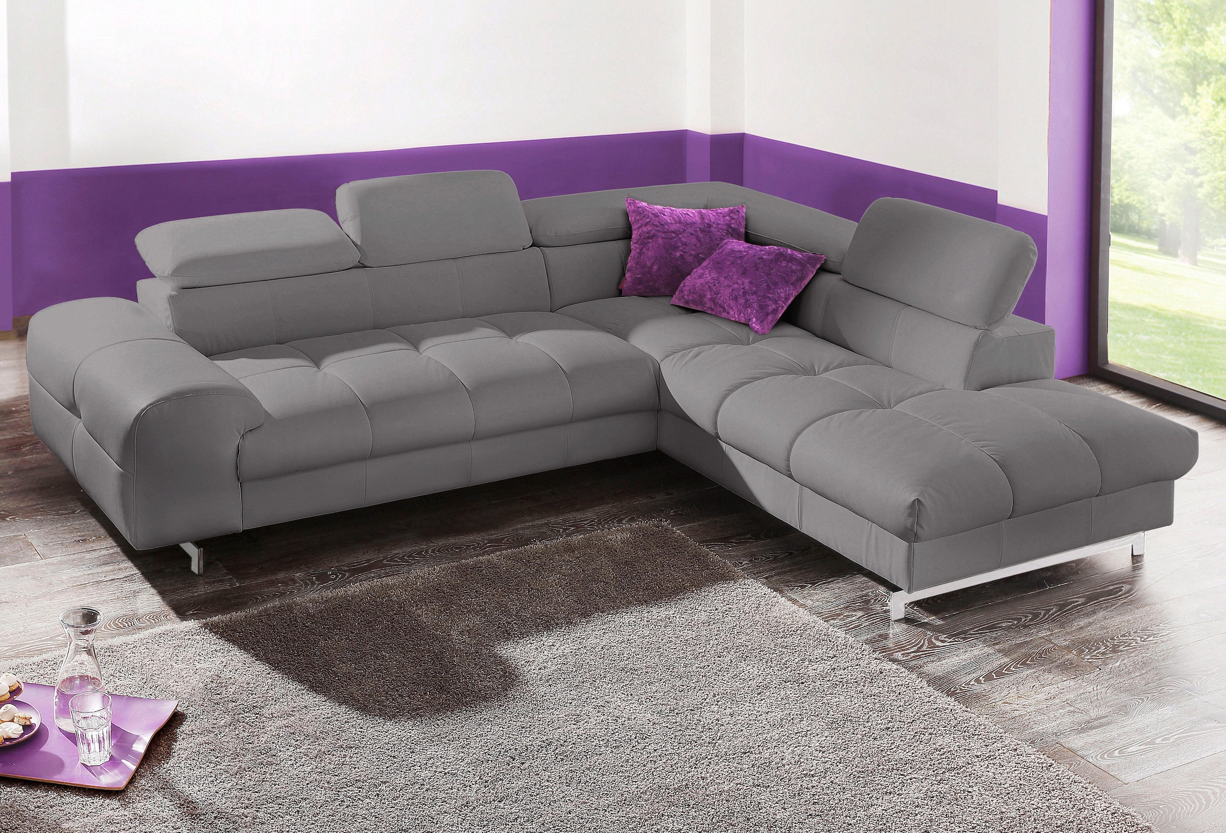 COTTA Ecksofa »Chef L-Form« mit Kopfteilverstellung, edle Metallkufen, wahlweise mit Bettfunktion
