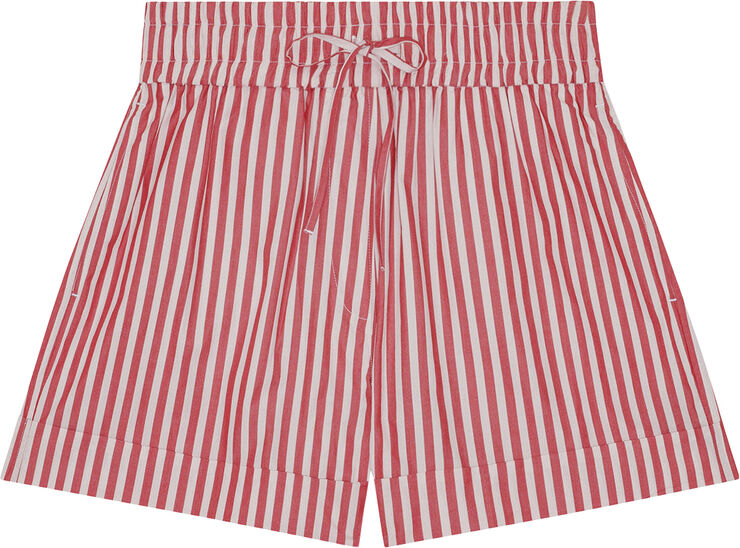 Ganni Stripe Cotton Elasticated Shorts Barbados cherry