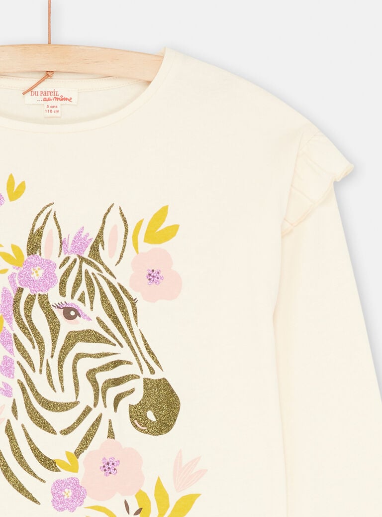 T-shirt rose pâle à motif zèbre pailleté