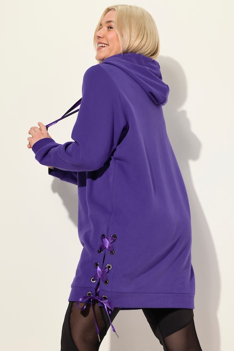 Long-Hoodie, Satinbänder, Kapuze, Langarm