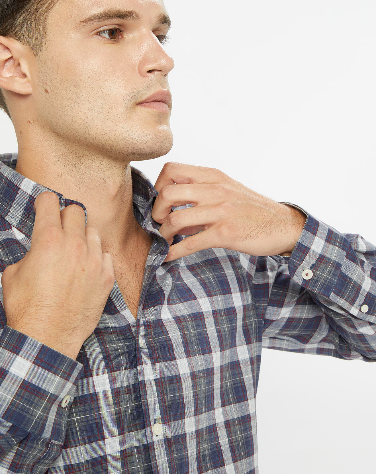 Hackett London Chemise Slim Fit Moy à carreaux gris/bleu/rouge
