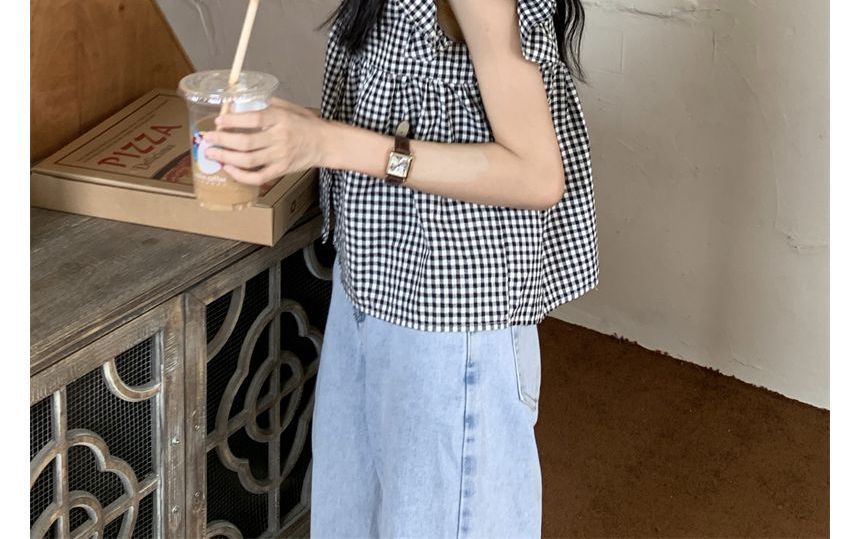 Shinsei - Mouwloze blouse met vierkante hals en ruches