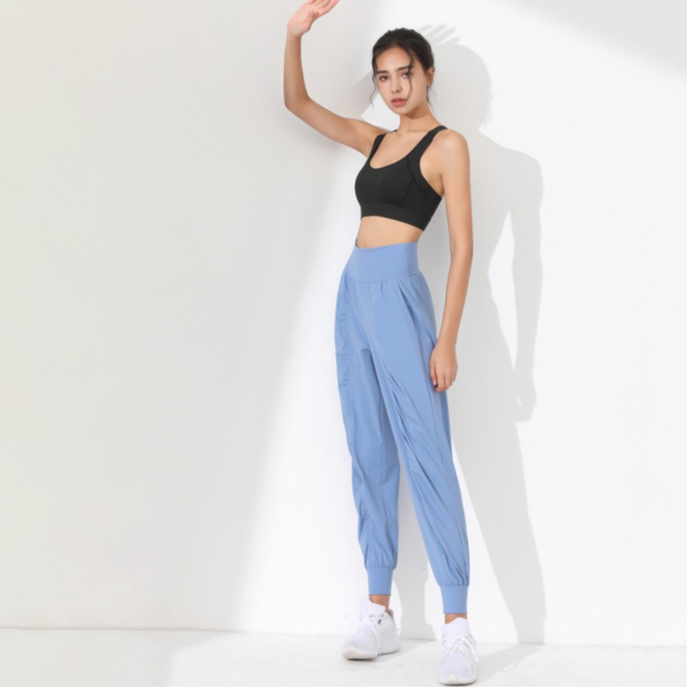(Gr. L) Elastische Sport Hose High Waist Jogginghose - Blau