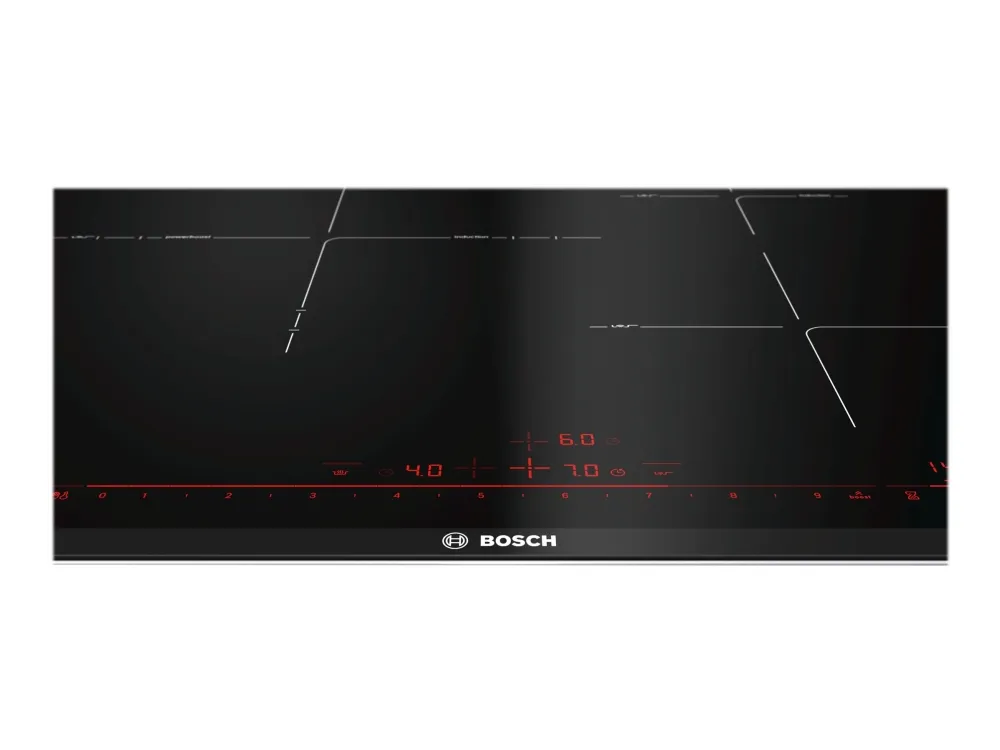 Bosch Serie | 8 PID675DC1E - Induktions kogeplade - 3 plader - Niche - bredde: 56 cm - dybde: 49 cm - med kantet front og ryg-pynt, aluminiumssidepynt - sort