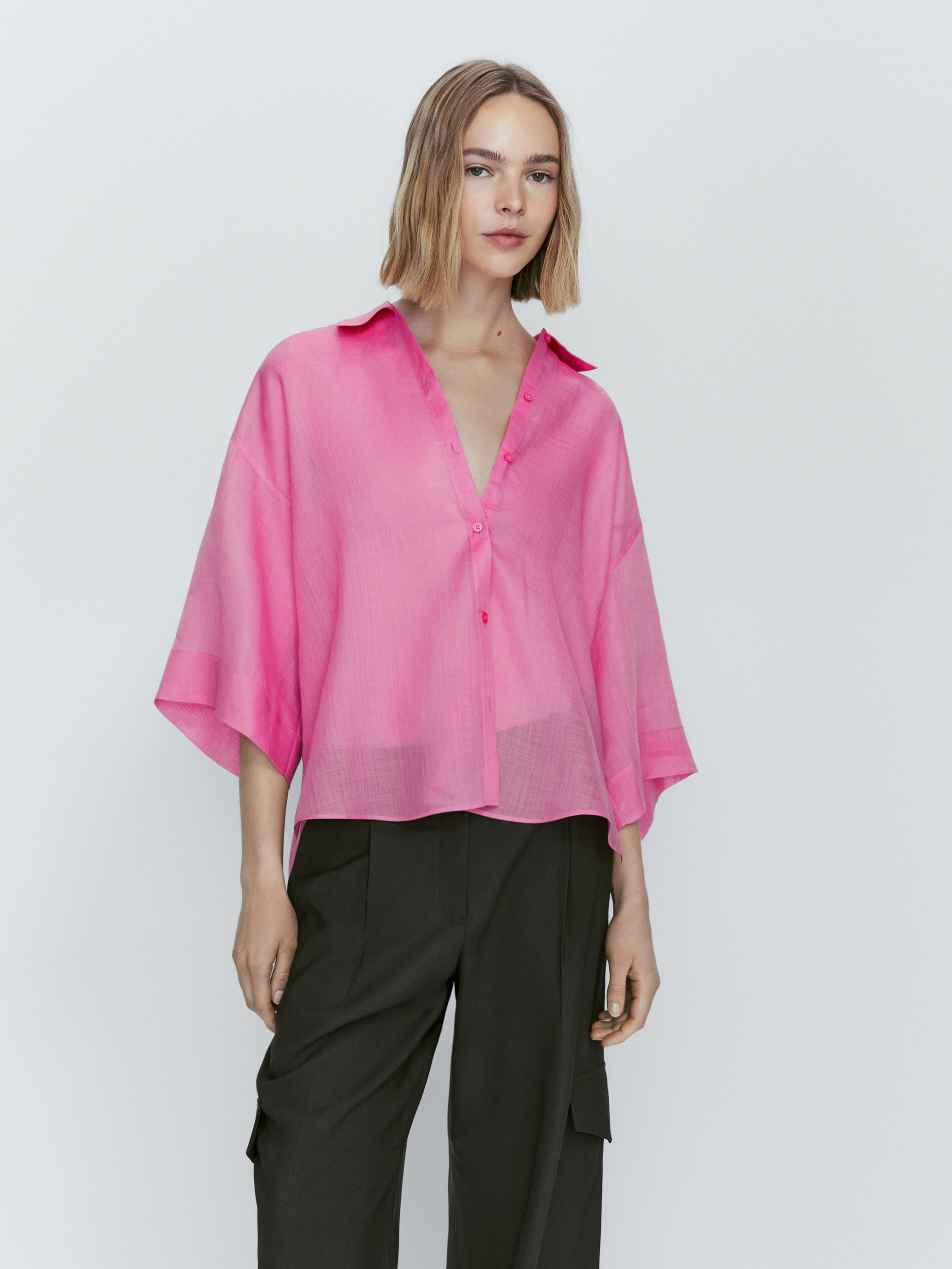 Camiseta 100% Ramio Short Manga - ROSA
