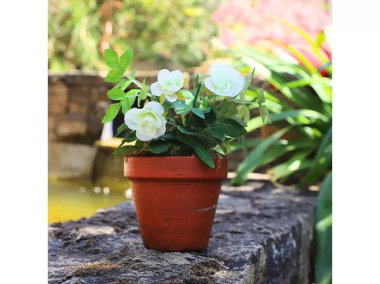 Rosier plante fleur artificielle extérieur cimetière tissu blanc 23cm
