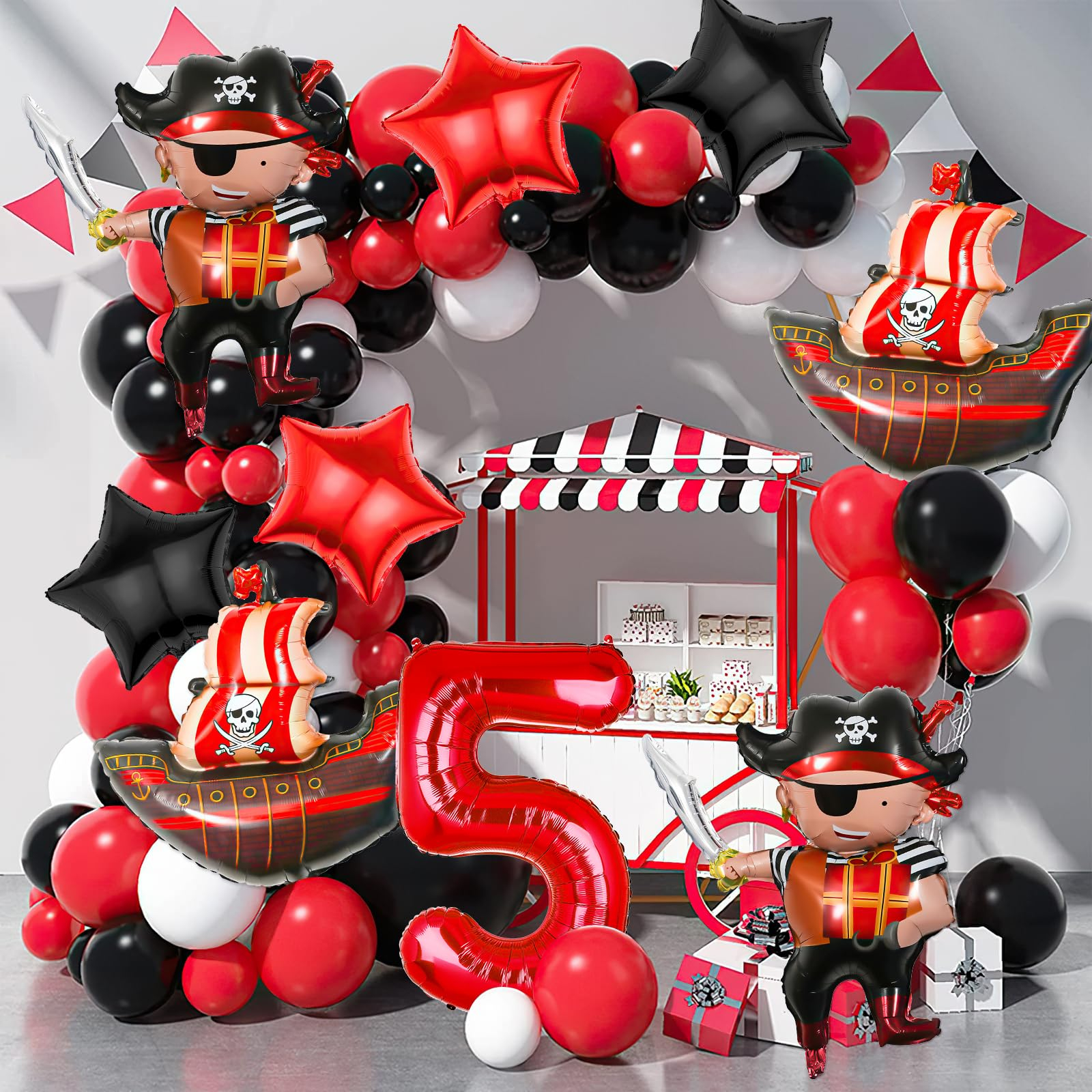 (9-tlg. Set) Party Zahlen Folien Ballon Kinder Geburtstag Luftballons - Zahl 5 / Piraten