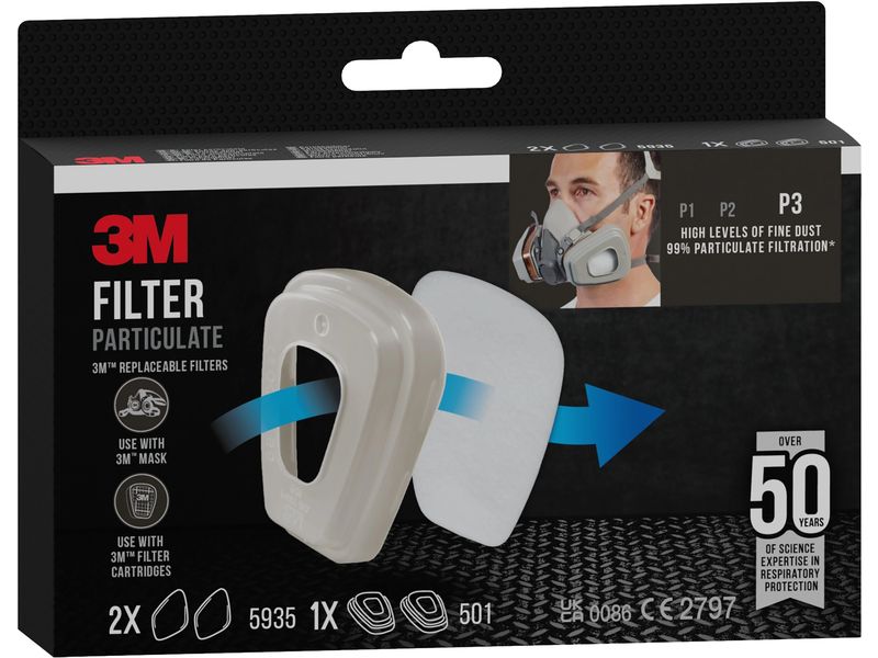 3M Ersatzfilter 5935 P3 für Serie 6000 & 7000, 1 Paar Feinstaubfilter rund P3 für Halb & Vollmaske Serie 6000 & 7000