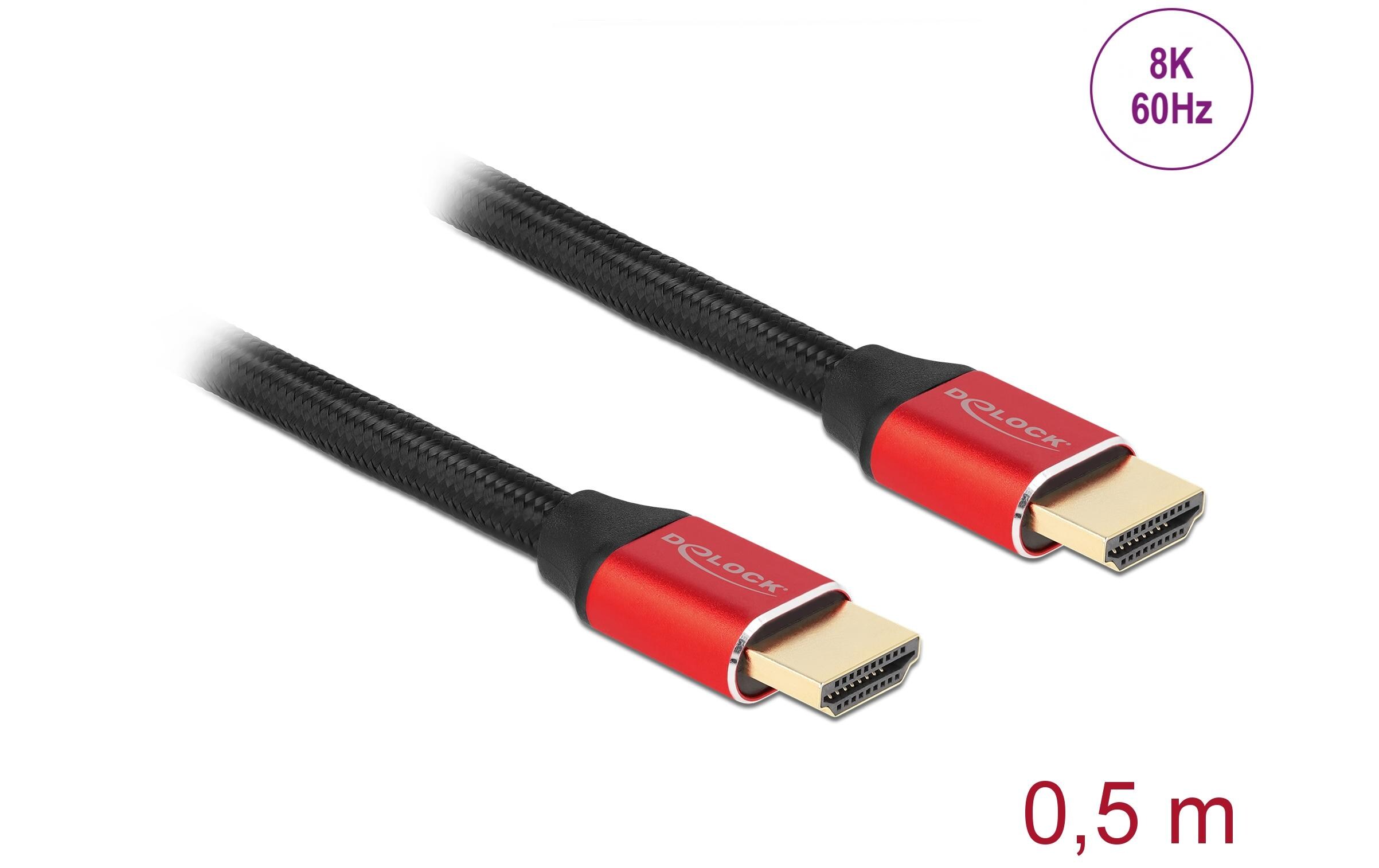 Kabel 8K 60Hz HDMI - HDMI, 0.5 m, RotDelock Ultra High Speed HDMI Kabel 48 Gbps 8K 60 Hz rot 0.5 m zertifiziert