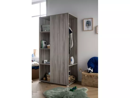 Meuble de rangement avec étagères et penderie en décor bois