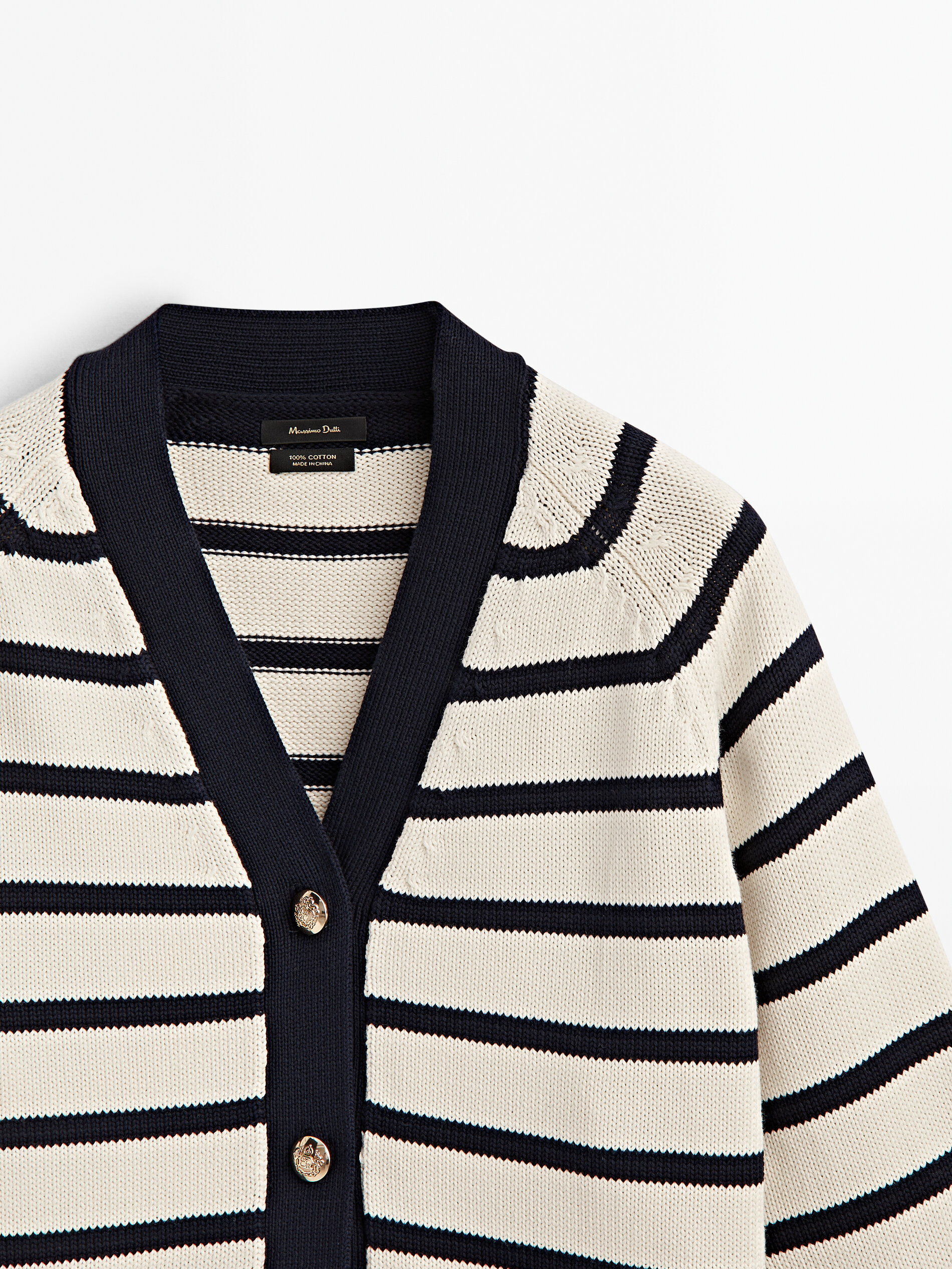 Cardigan listrado com decote em V - Cru