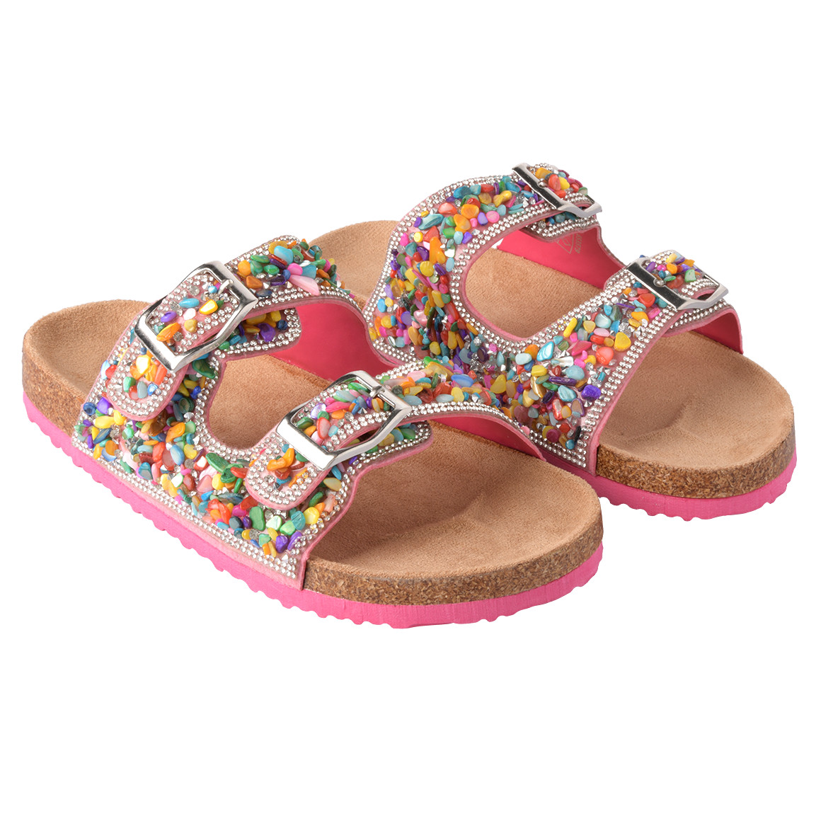 Yigga Mädchen Sandalen mit bunten Steinchen pink / bunt