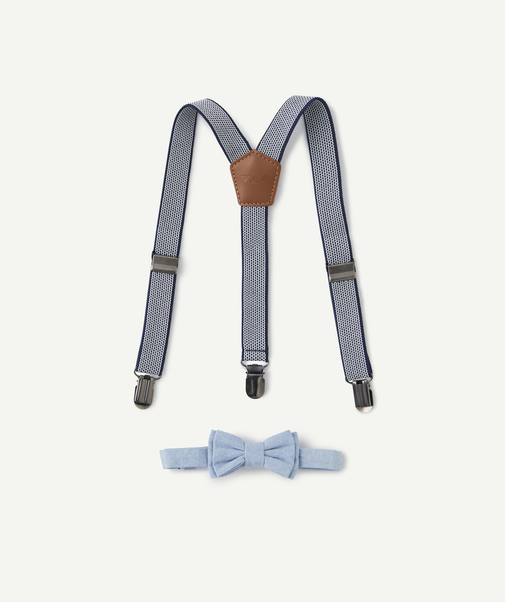 SET BRETELLES ET NOEUD BÉBÉ GARÇON MARINE ET EFFET DENIM CLAIR