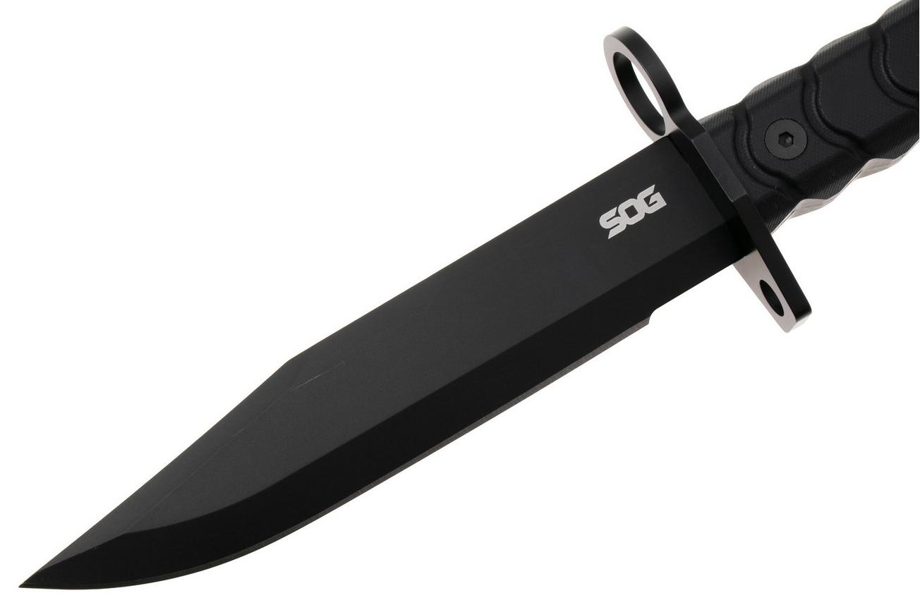 SOG BAR15T BY1004-BX, Black PVD AUS-8 Clippoint, Black G10 vaststaand mes
