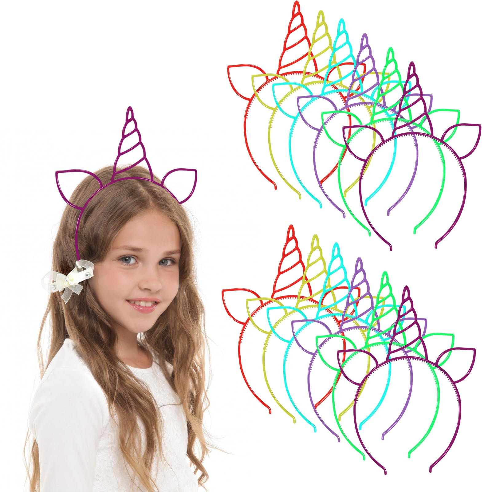 (12er Set) Neon Einhorn Haarreif Fasnachts Kostüm Zubehör Motto Party Accessoire Halloween Foto Requisite - Assortiert