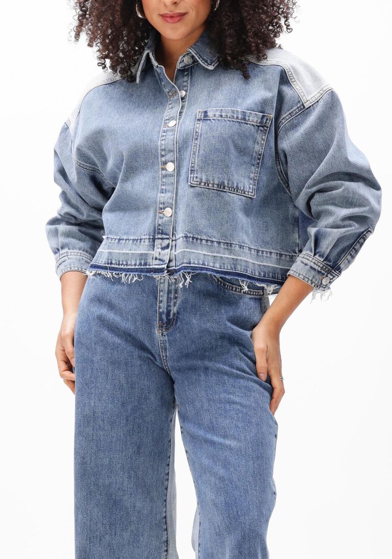 lichtblauwe alix the label spijkerjas ladies woven mix denim blouse