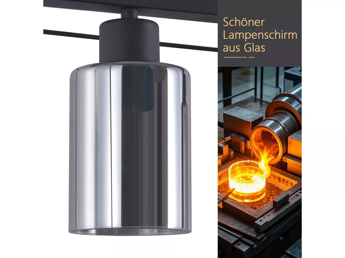 NETTLIFE Lampe à suspension noire 3 flammes en verre vintage E27 lampe à suspension réglable en hauteur