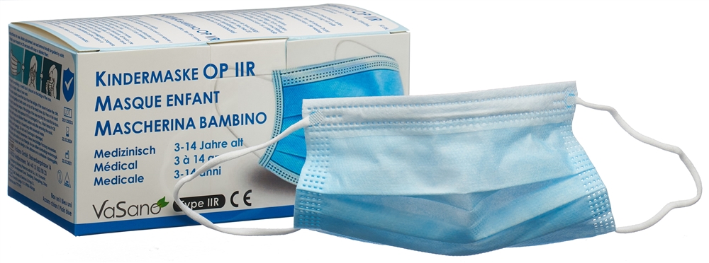 VASANO OP Maske Typ IIR<br>50 Stück, Kind 3-14 Jahre deutsch/französisch/italienisch