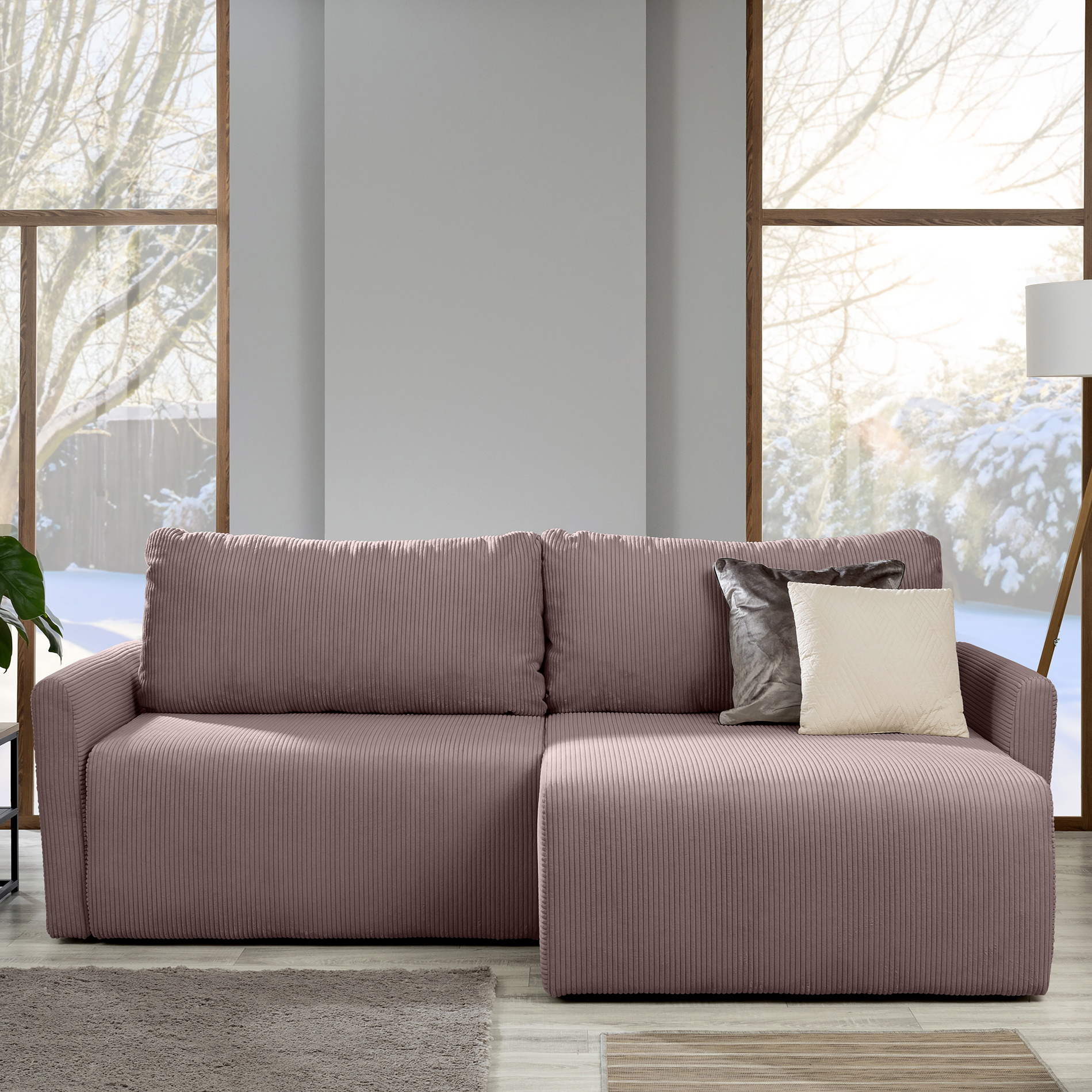 Ecksofa - flamingo - Liegefunktion und Bettkasten