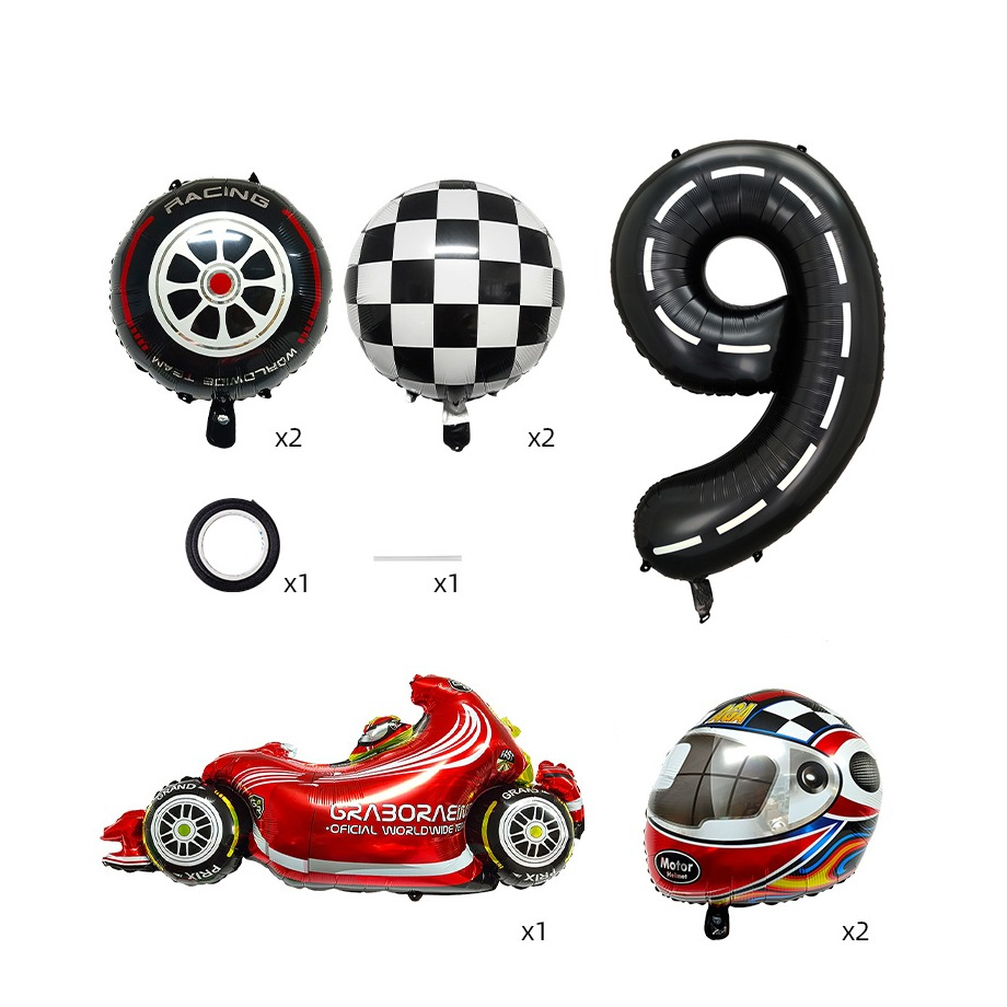 (8-tlg. Set) Zahlen Ballon Kinder Geburtstags Party Folienballon - Zahl 9 / Rennauto