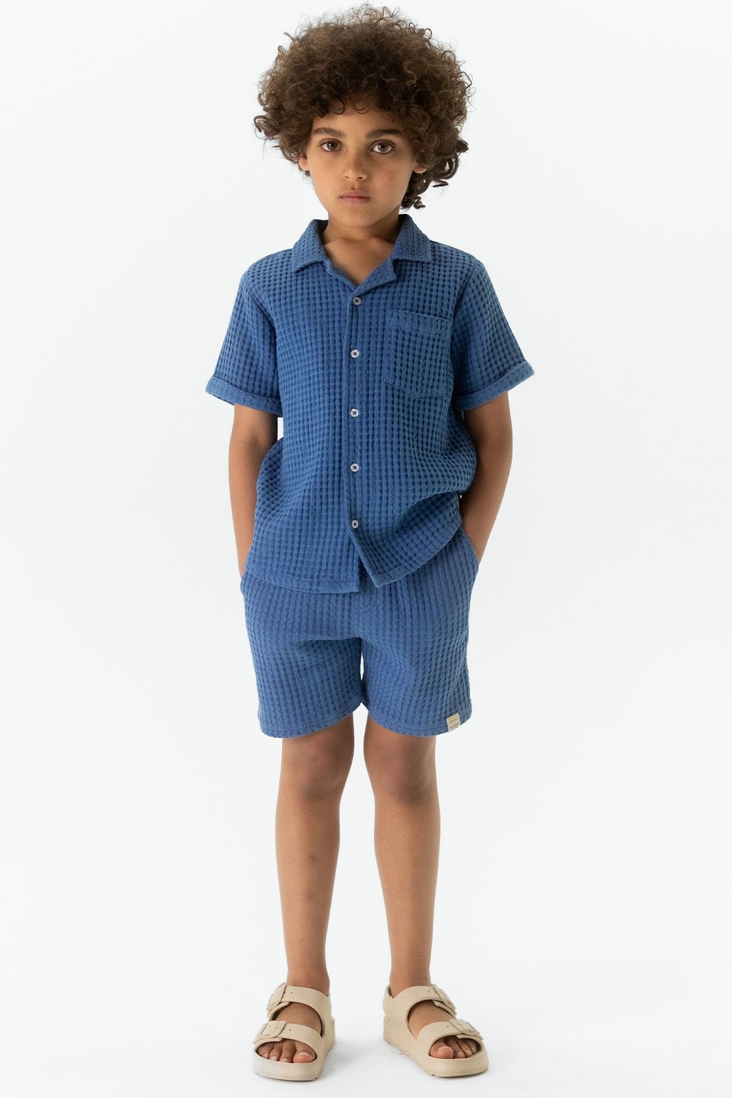 Blauw overhemd met wafelstructuur