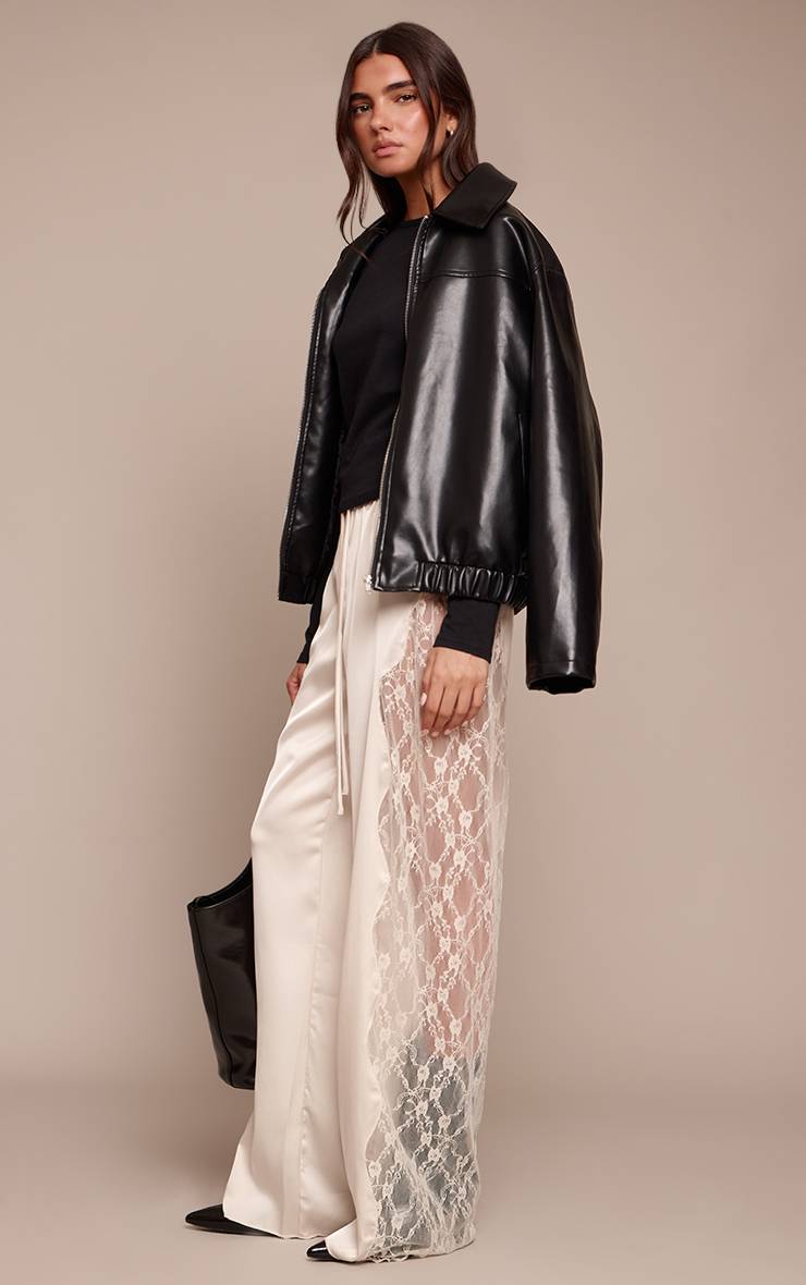 Crème Pantalon En Satin À Lacets Avec Cordon De Serrage