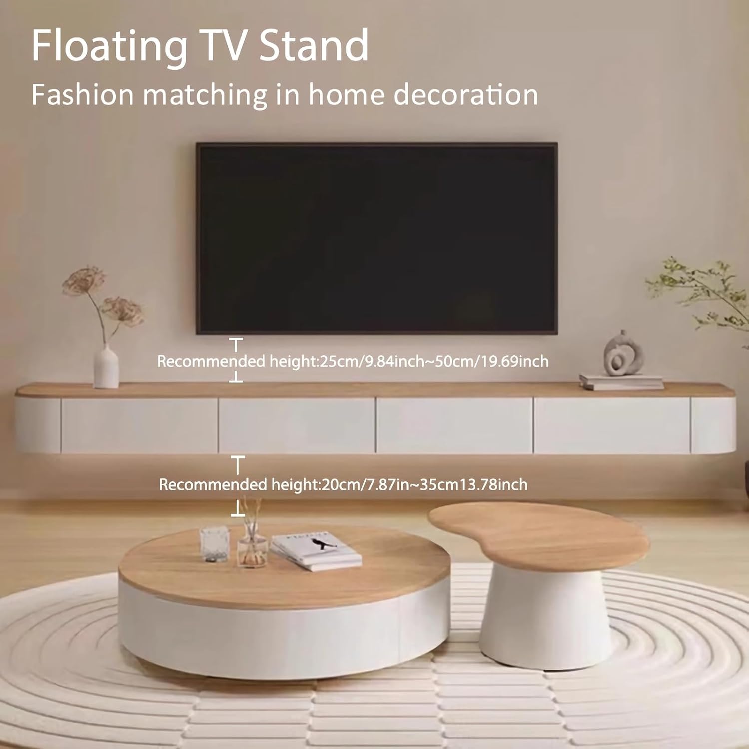 Kroscro Tv Schrank Hängend Multifunktionaler TV-Schrank aus Holz Tv Cabinet for Living Room Fernsehkommode mit Stauraum Geeignet für Wohnzimmer, Schlafzimmer (Holz+Weiß, 160cm/63in)