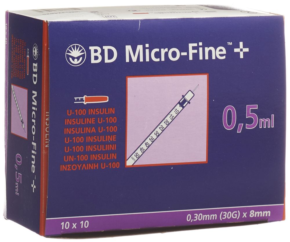 BECTON DICKINSON U100 Insulin Spritze<br>100 × 0.5 ml, 8mmx0.3mm