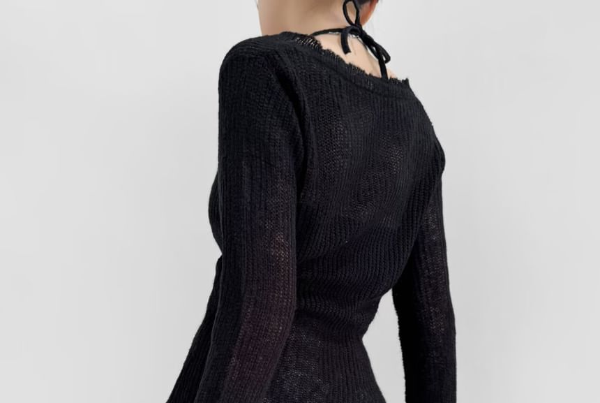 Webeisque - V-hals, effen, slim-fit gebreide top met klokmouwen