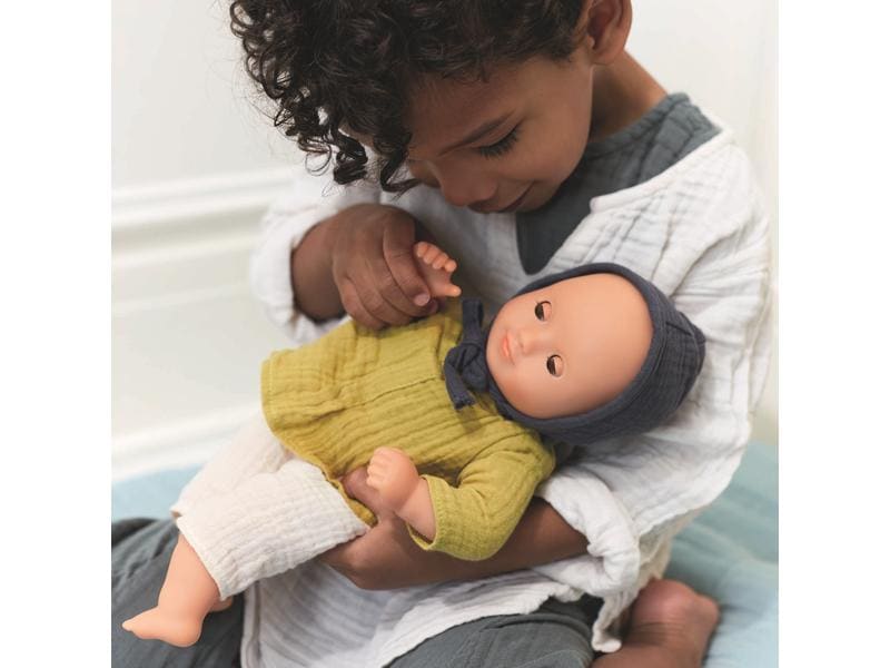 DJECO Puppe Pomea: Camomille 32 cm Weichkörperpuppe mit braunen Schlafaugen