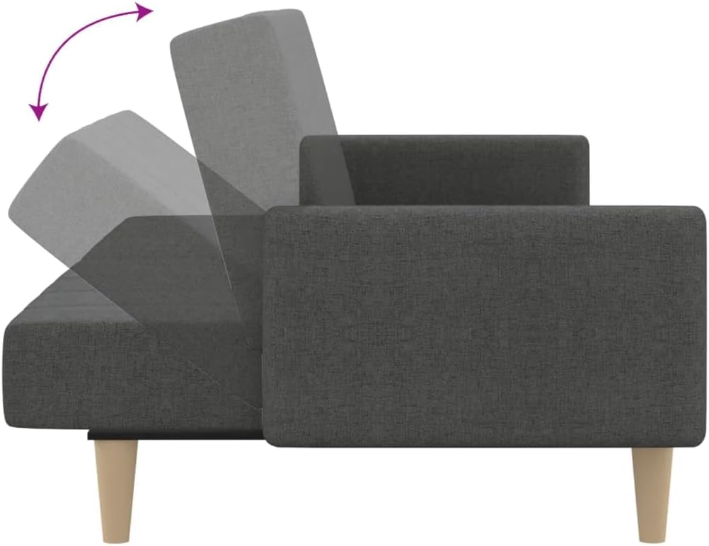 Schlafsofa 2-Sitzer Mit Armlehnen Dunkelgrau Stoff Sofa mit Holzrahmen, Schlafcouch für Wohnzimmer Heimkino Büro, Couch Sofabett Tagesbett Gästebett,