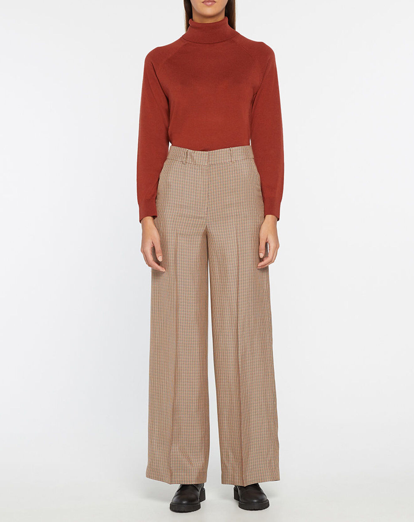 Galeries Lafayette Pantalon large et fluide imprimé pied-de-poule marron