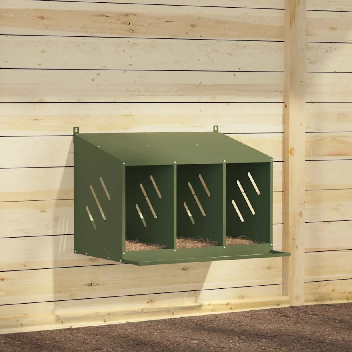 Vidaxl Nichoir à poules 3 compartiments vert olive