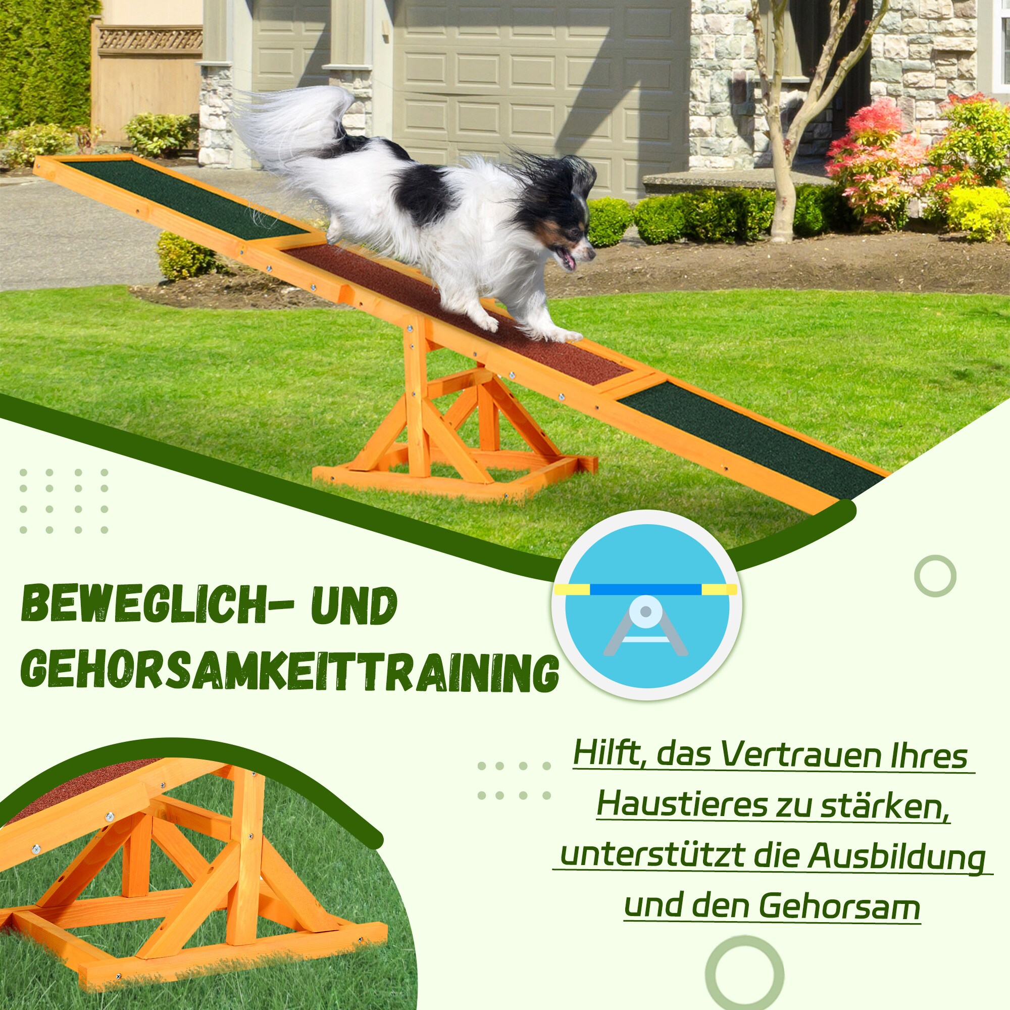 PawHut Hundewippe für Einsteiger grün, braun 180 x 30 x 30 cm (LxBxH)