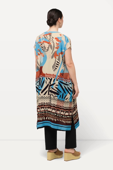Longbluse, Palmen, Oversized, Rundhals, ärmellos