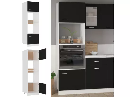 Armoire à micro-ondes Noir 60x57x207 cm Bois d'ingénierie