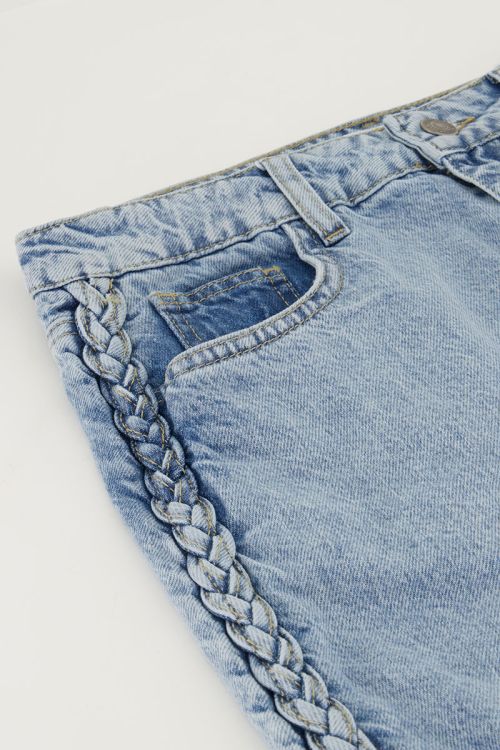 Blauwe denim midi rok met vlecht detail