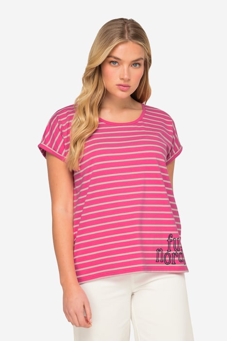 T-Shirt, oversized, Ringel, Rundhals, Halbarm