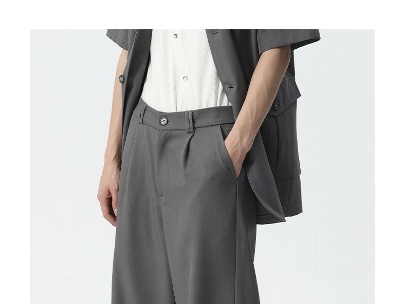 FAERIS - Blazer met korte mouwen, reverskraag en effen enkelrijs / Broek met rechte pijpen en effen taille met middelhoge taille